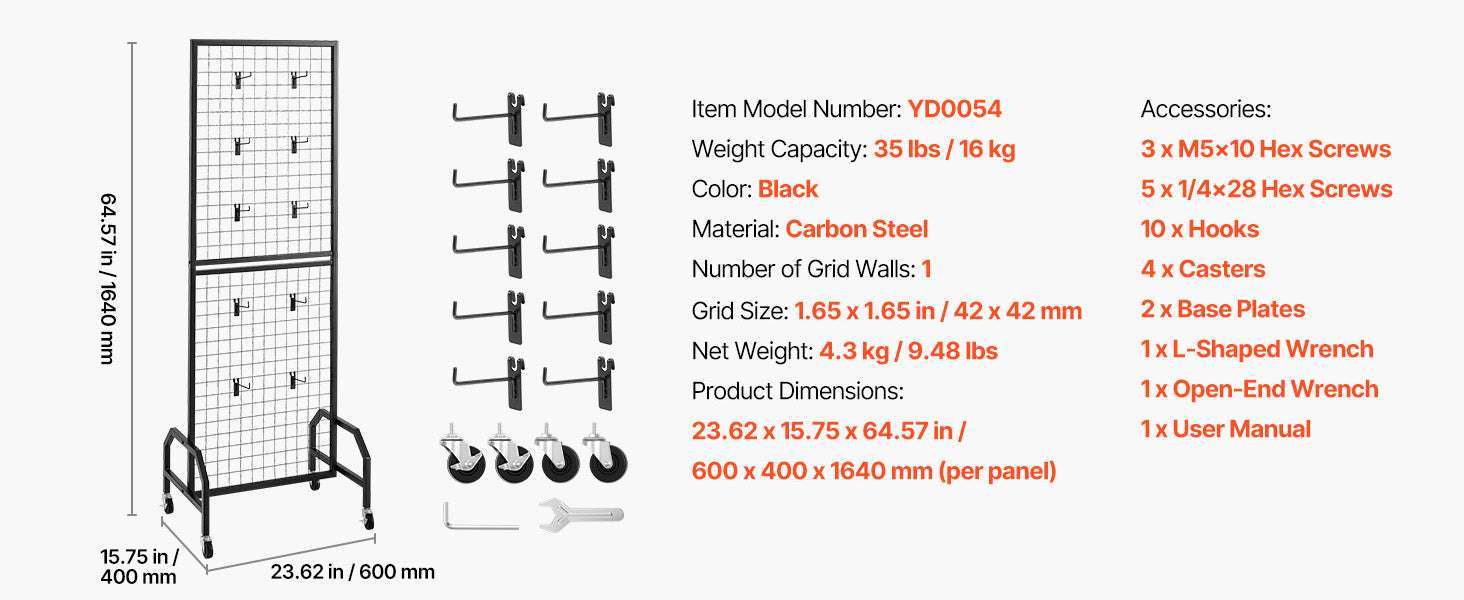 Rolling Grid Wall Display Panel with Hooks and Wheels-70-80inch 2 Packs / United States