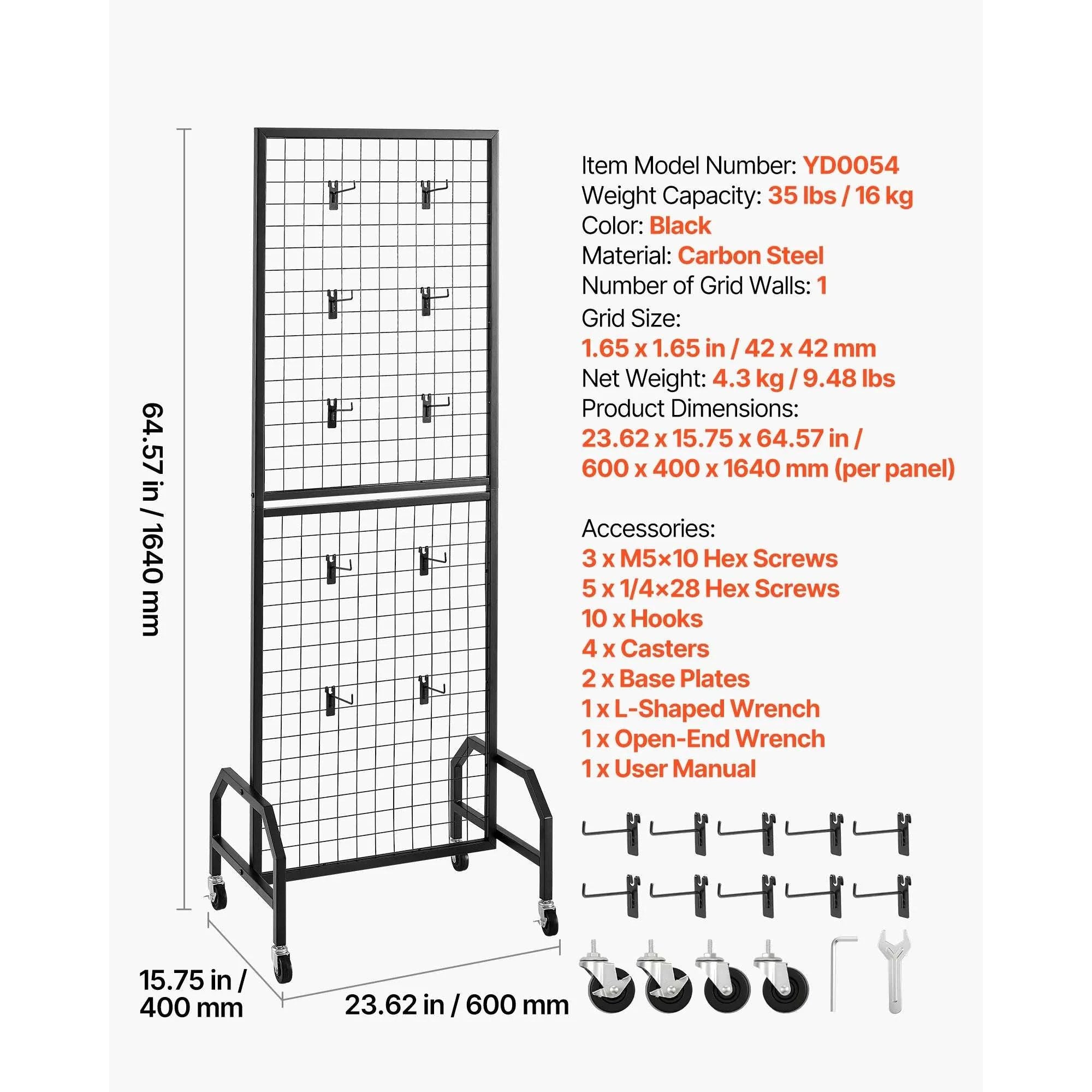 Rolling Grid Wall Display Panel with Hooks and Wheels-70-80inch 2 Packs / United States