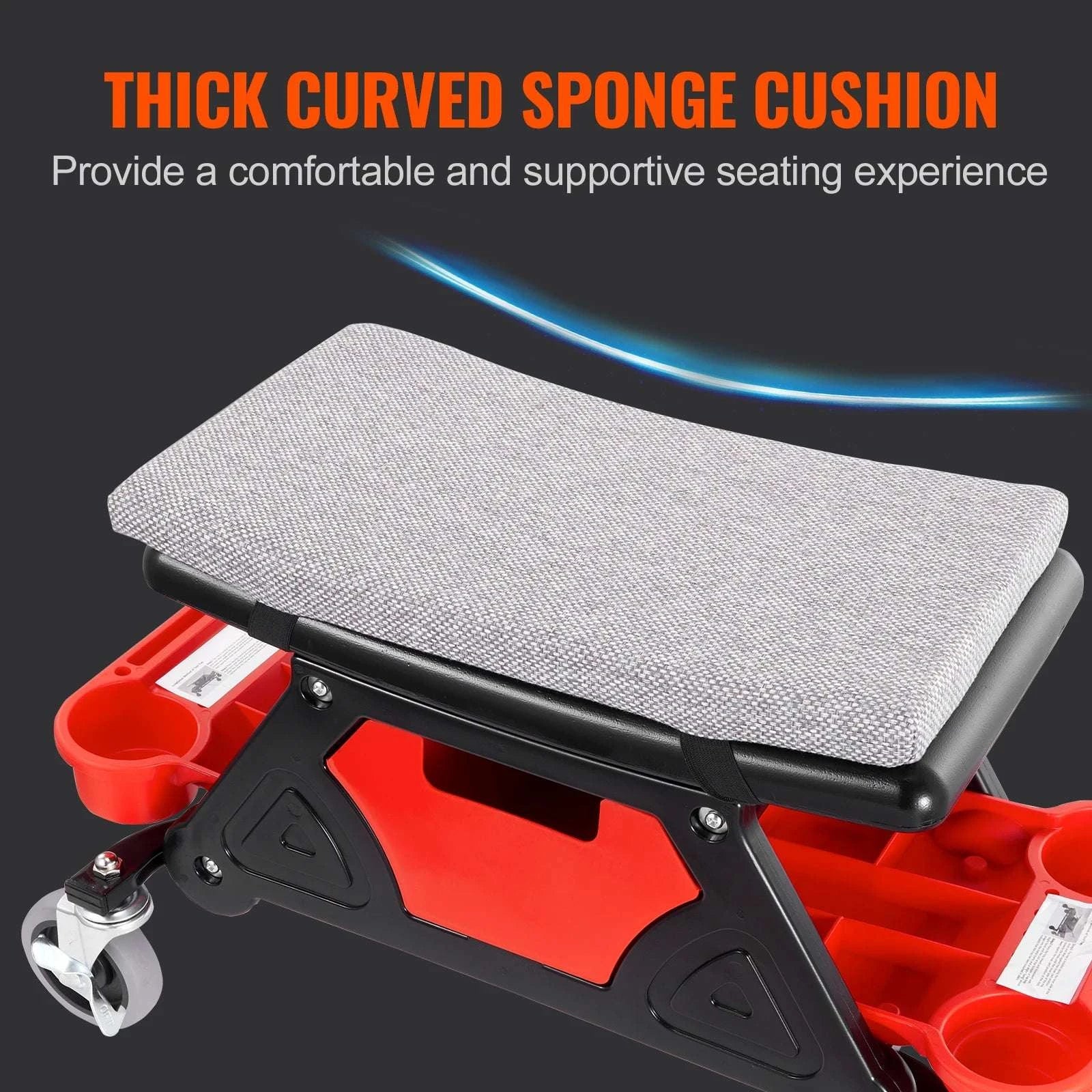 Rolling Mechanic Seat with Wheels, Tool Trays & 300 lb Capacity-United States