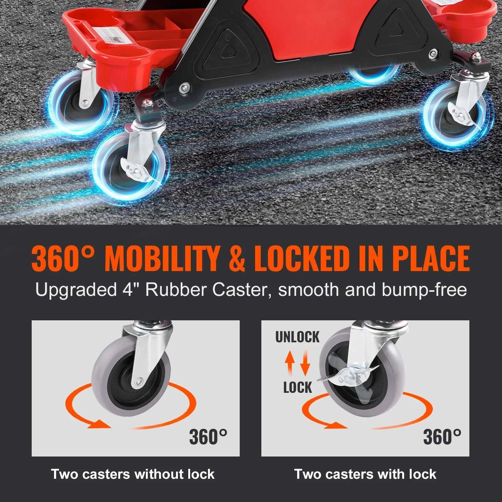 Rolling Mechanic Seat with Wheels, Tool Trays & 300 lb Capacity-United States
