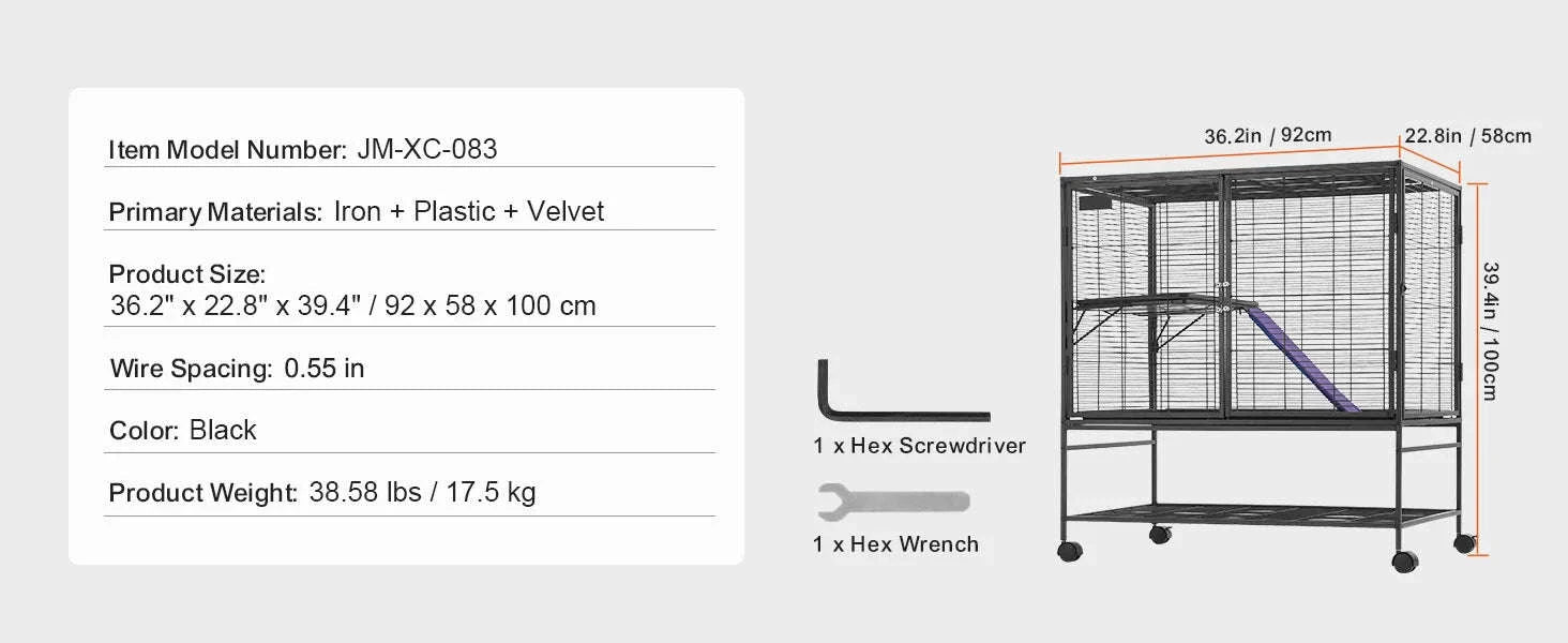 Rolling Metal Ferret Cage with 4-Tier Critter Habitat-30x18x69inch / Poland