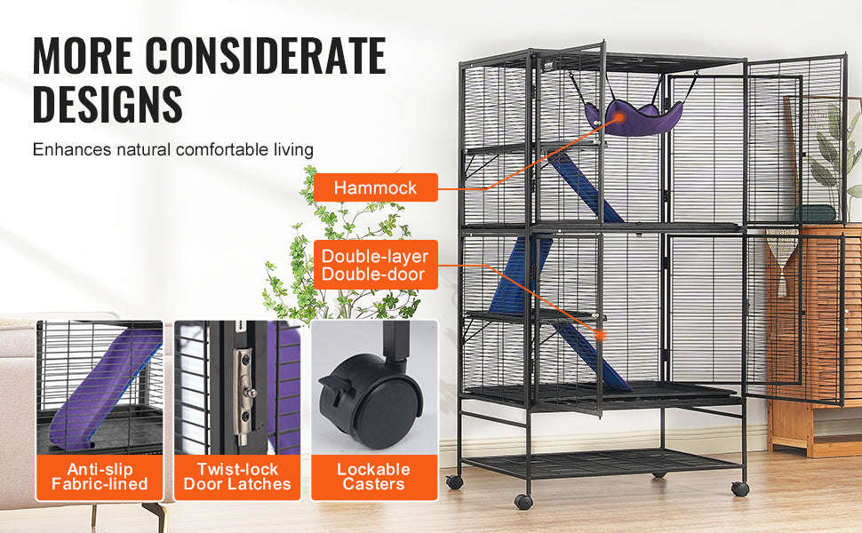 Rolling Metal Ferret Cage with 4-Tier Critter Habitat-30x18x69inch / Poland