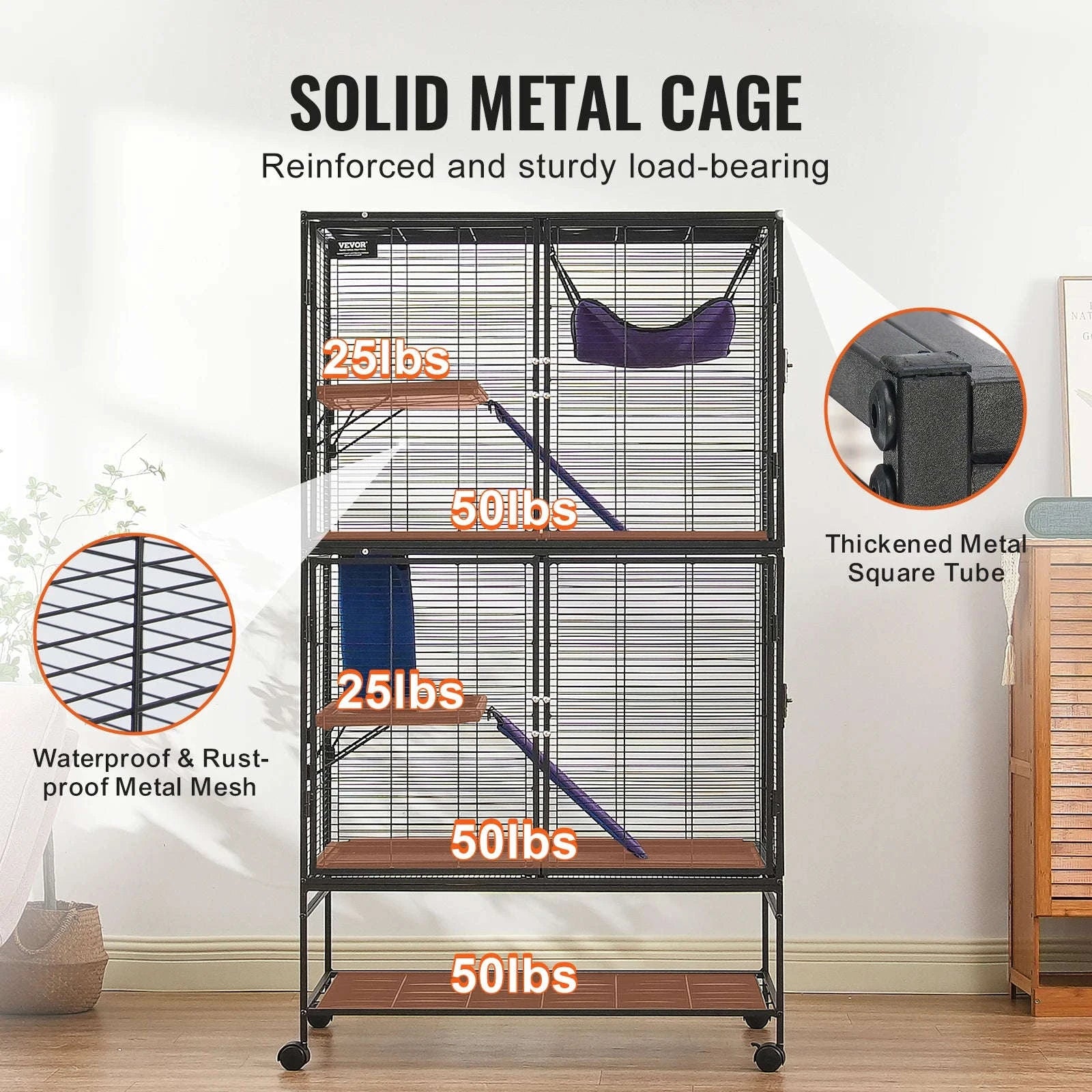 Rolling Metal Ferret Cage with 4-Tier Critter Habitat-30x18x69inch / Poland