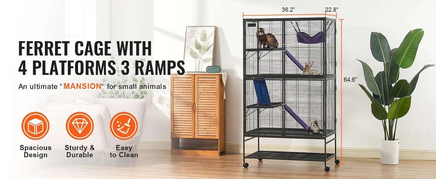Rolling Metal Ferret Cage with 4-Tier Critter Habitat-30x18x69inch / Poland