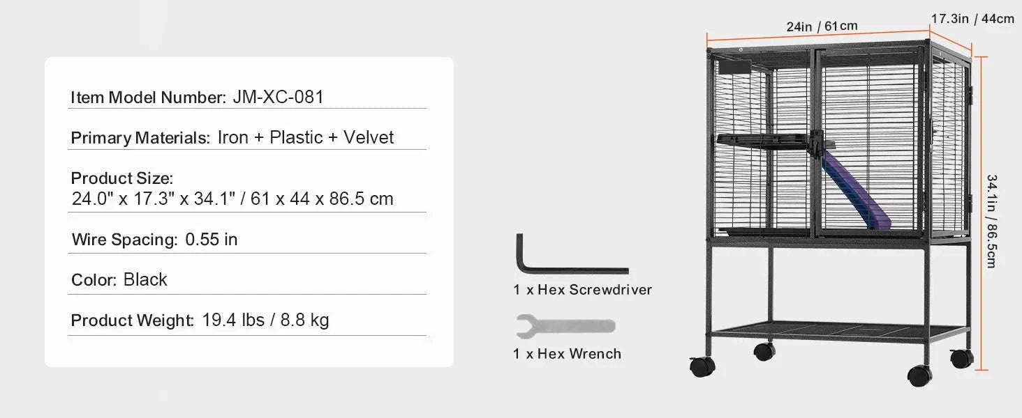Rolling Metal Ferret Cage with 4-Tier Critter Habitat-30x18x69inch / Poland