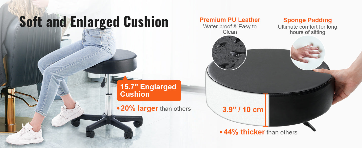 Adjustable Rolling Stool with Wheels 360° Swivel Salon Chair
