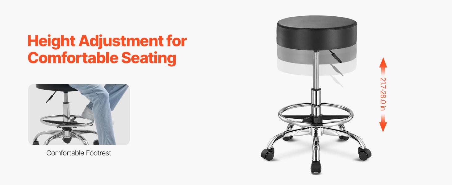 Rolling Stool Chair with Wheels 450 lb Capacity Adjustable Height-Black Back Support / United States