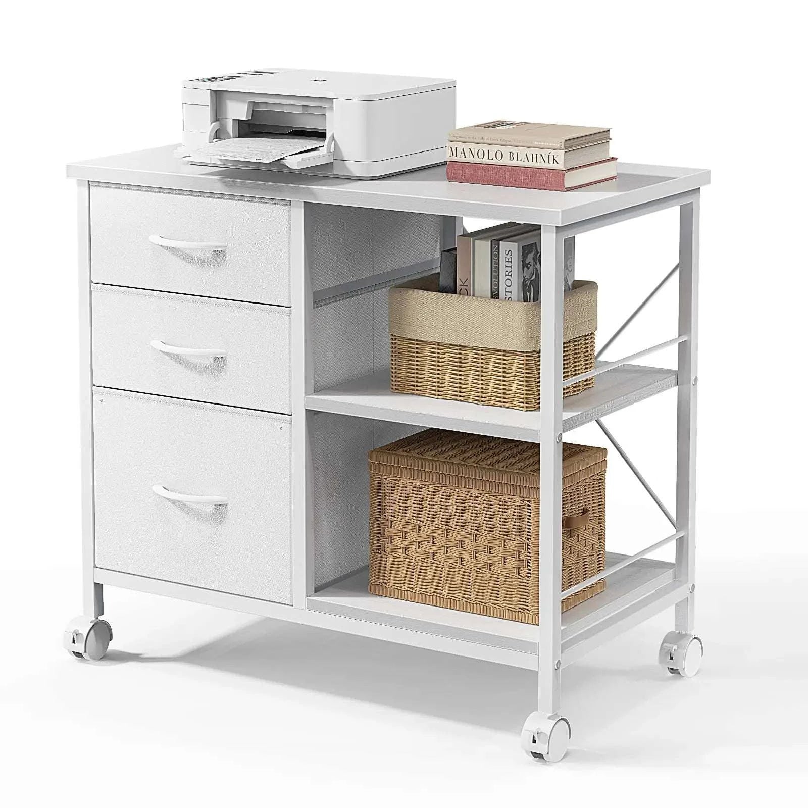 Rolling Storage Cabinet with Fabric Drawers and Steel Frame-Rustic Brown / United States