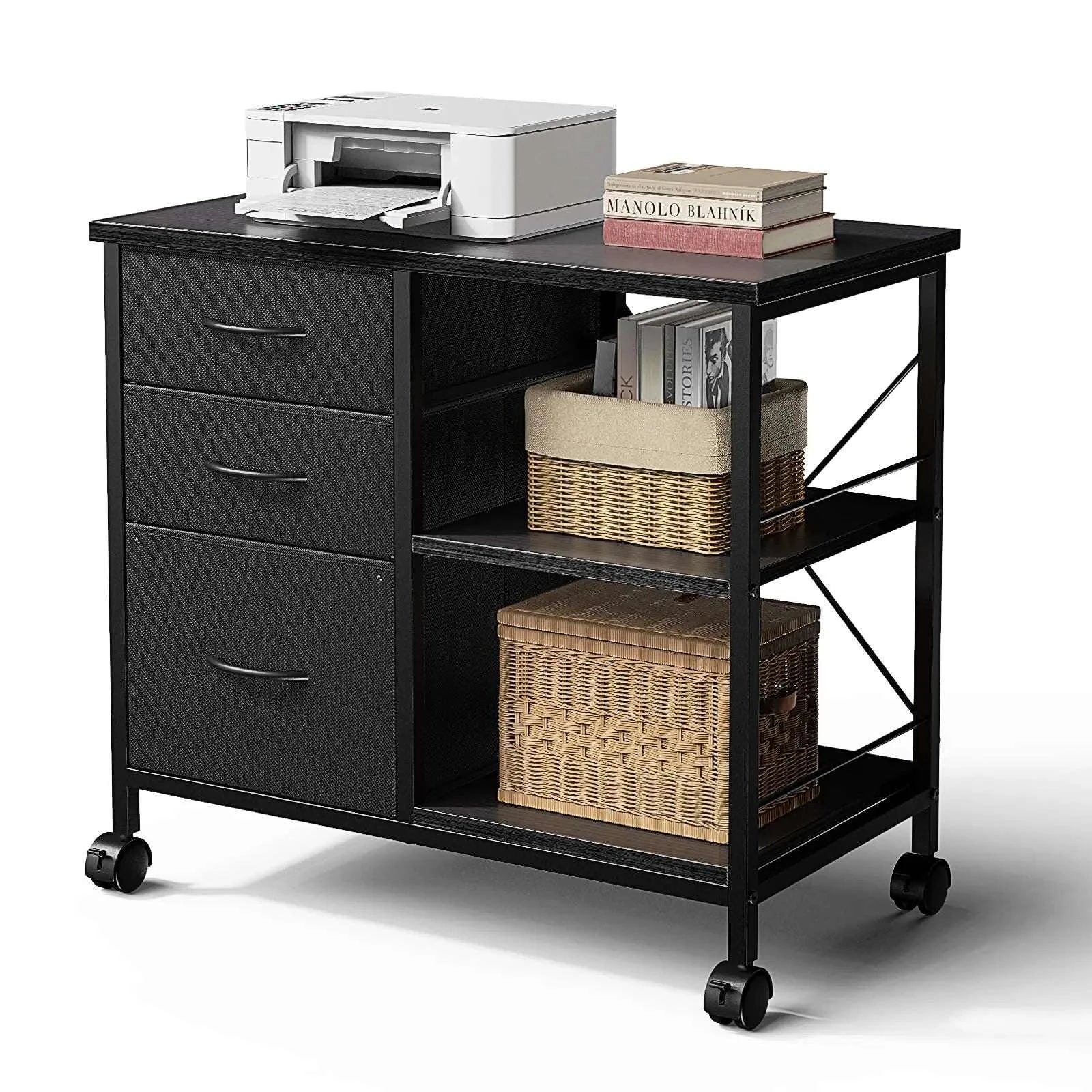 Rolling Storage Cabinet with Fabric Drawers and Steel Frame-Rustic Brown / United States