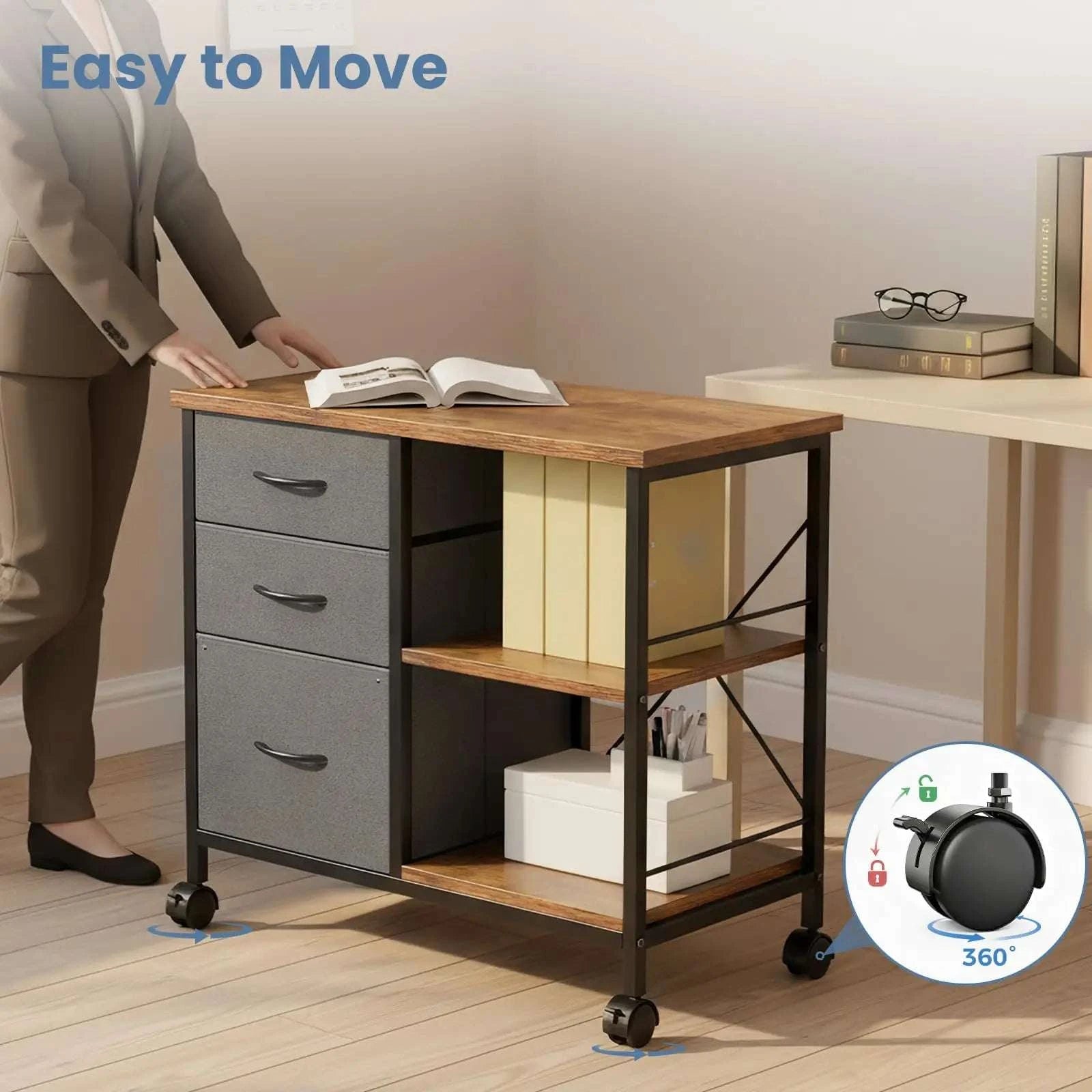 Rolling Storage Cabinet with Fabric Drawers and Steel Frame-Rustic Brown / United States