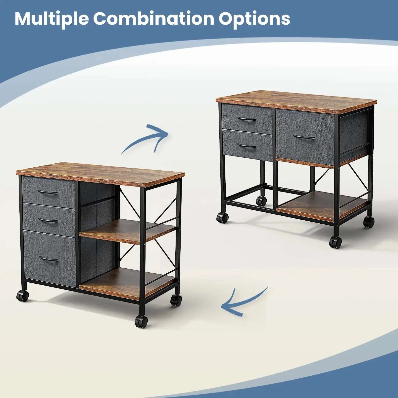 Rolling Storage Cabinet with Fabric Drawers and Steel Frame-Rustic Brown / United States