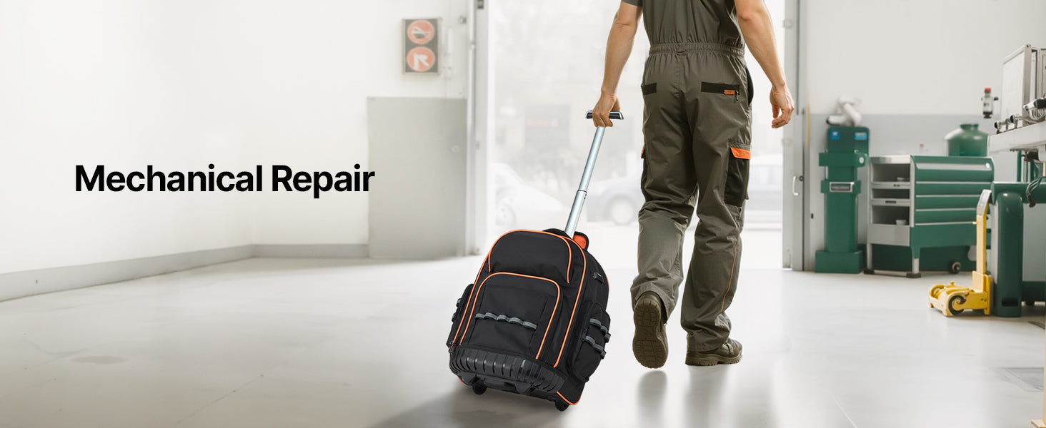 Rucsac cu roți pentru unelte, capacitate 110lb și depozitare cu multiple buzunare