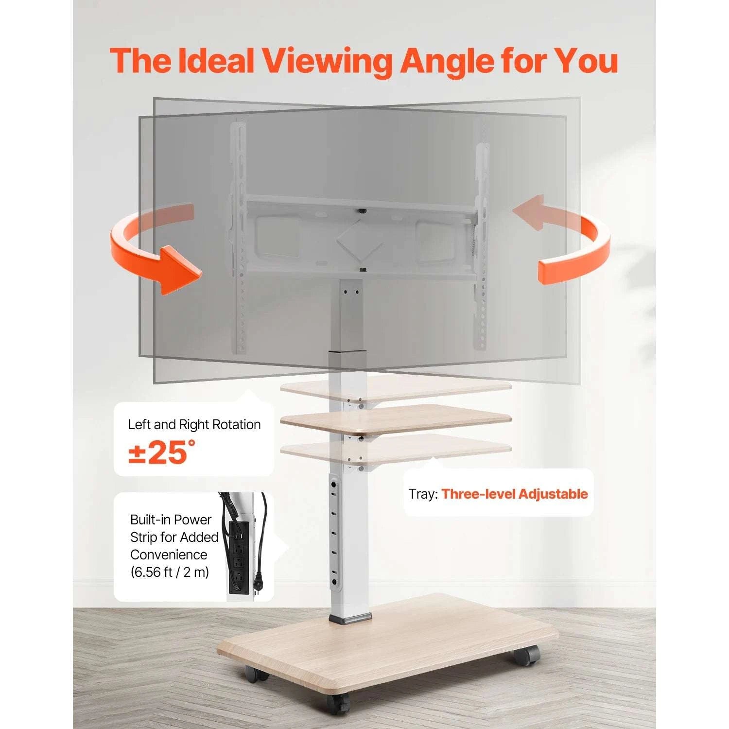 Rolling TV Stand for 32–70 Inch Screens with Wheels & Height Adjust-99 lbs / United States