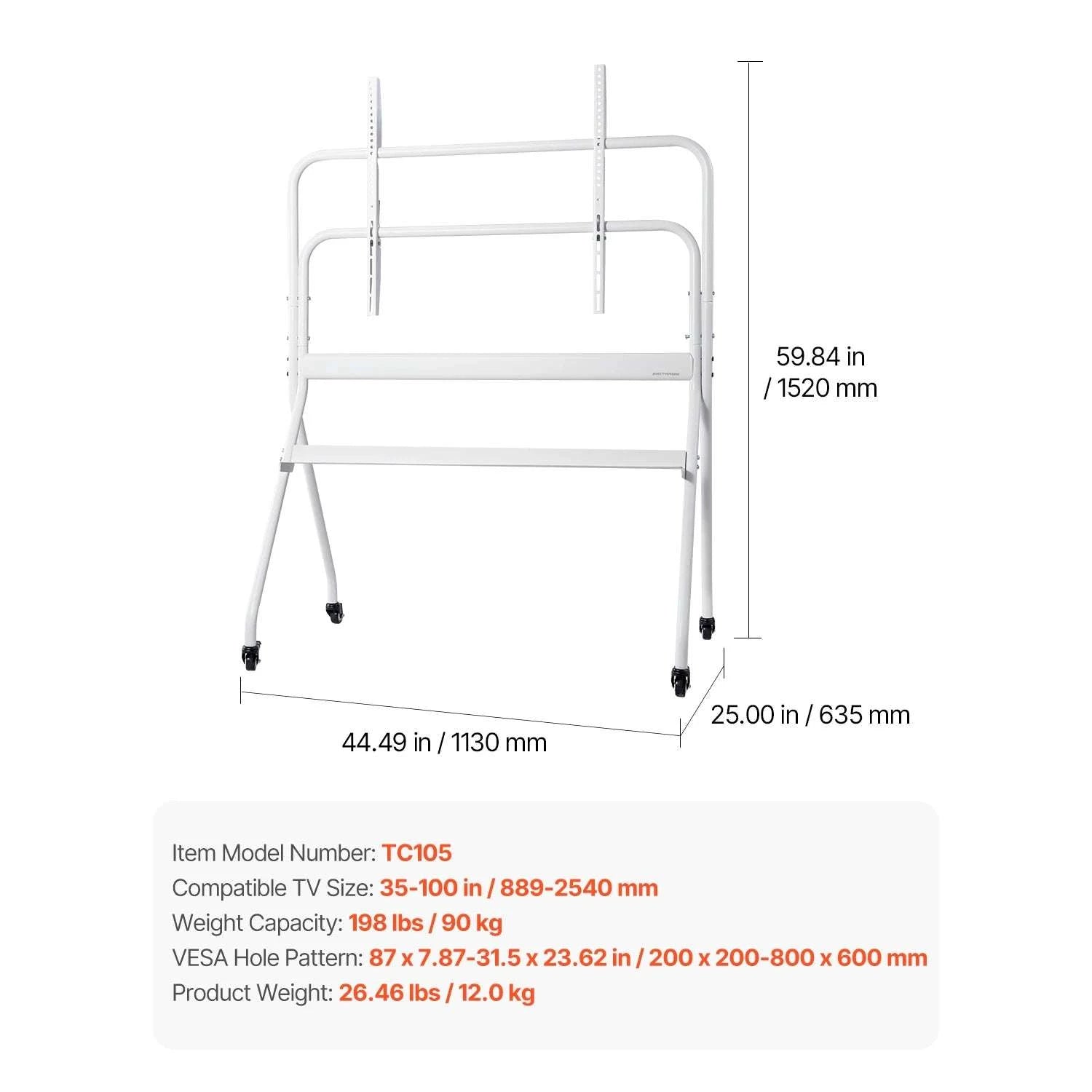 Rolling TV Stand with Wheels Adjustable Mobile TV Cart-Four Bracket / United States