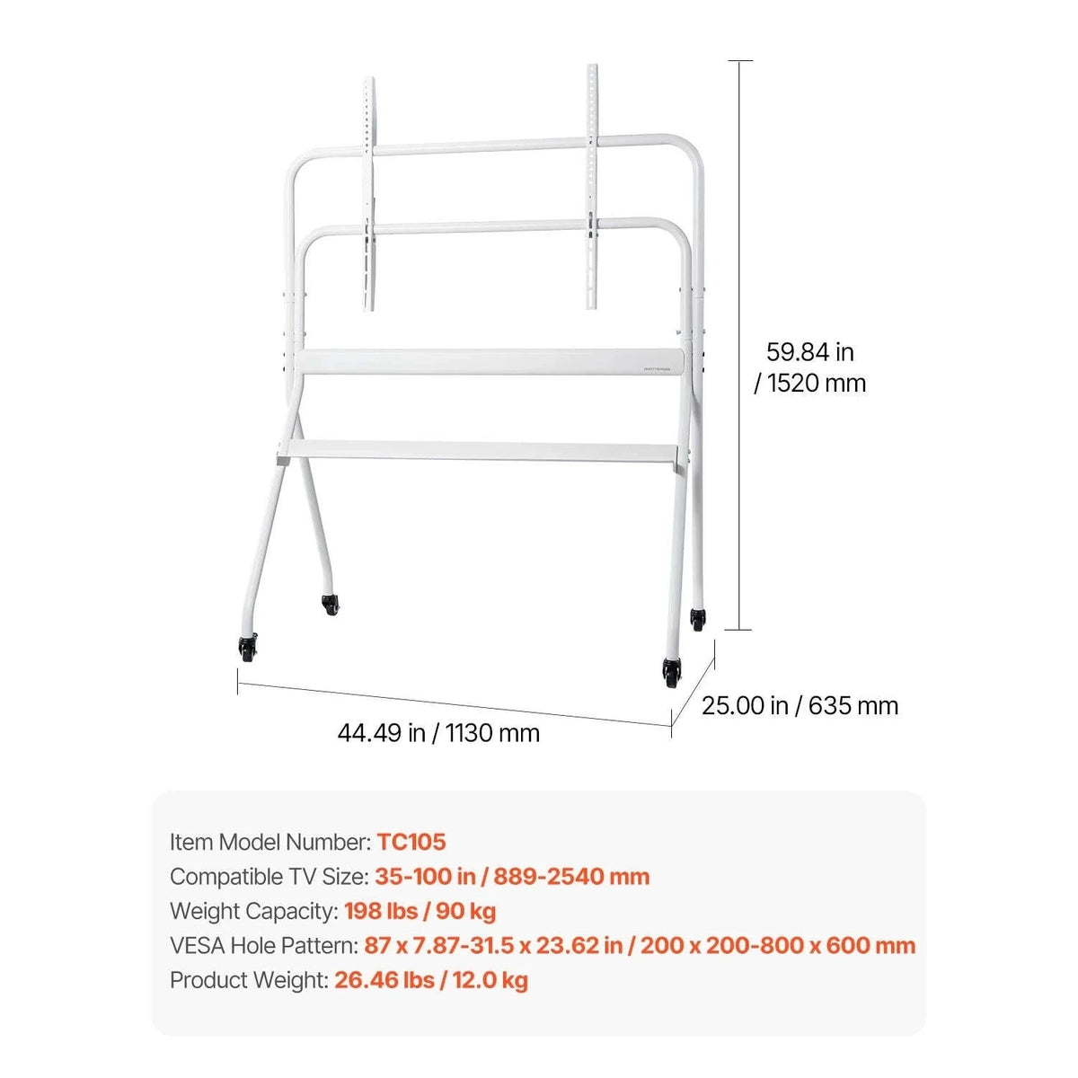 Rolling TV Stand with Wheels for 17-100 in TVs-Four Bracket / United Kingdom