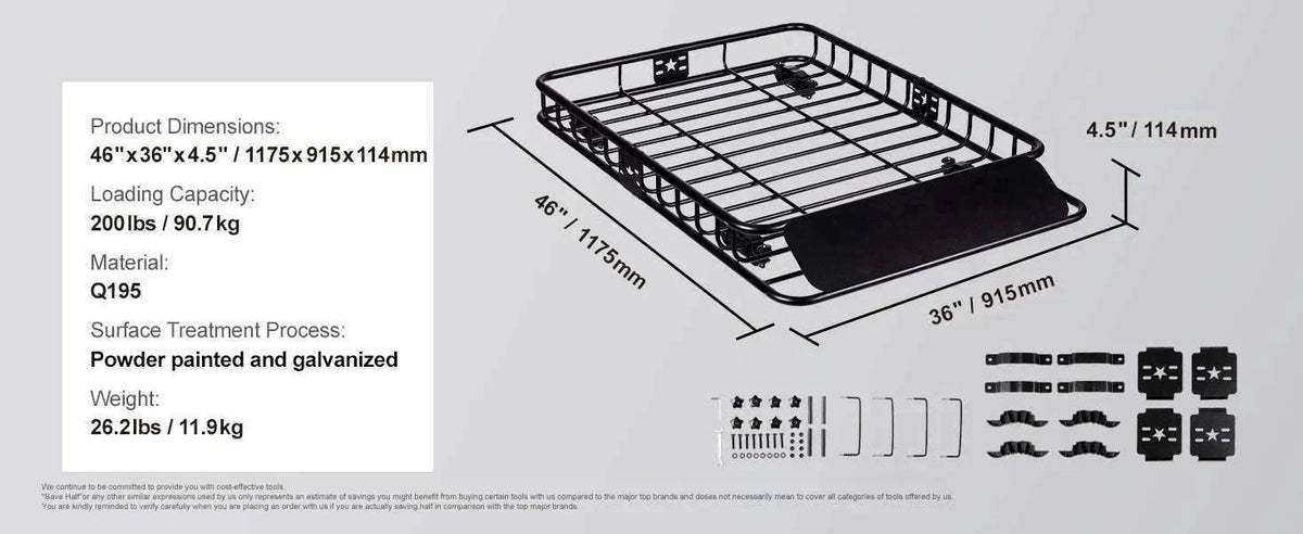 Roof Rack Cargo Basket 200lb Heavy-Duty Rooftop Carrier-51 inches / United States