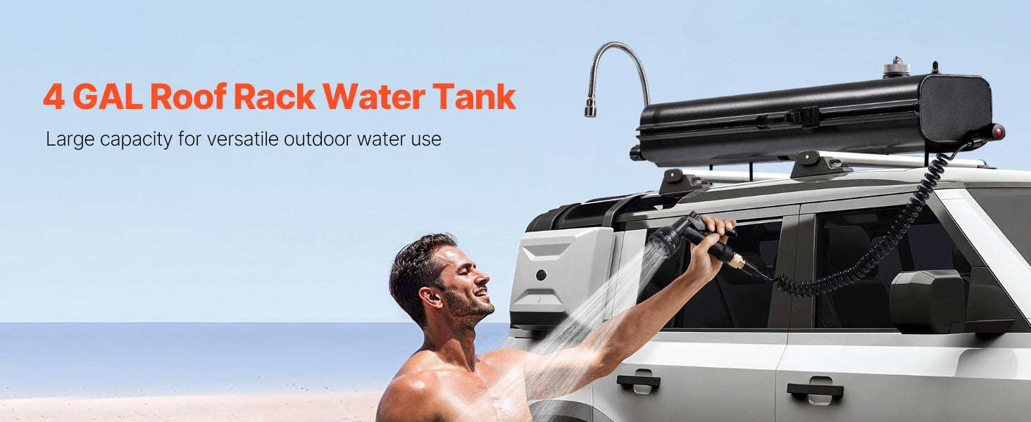 Roof Rack Pressurized Water Tank 4 Gal Aluminum Outdoor Shower System-