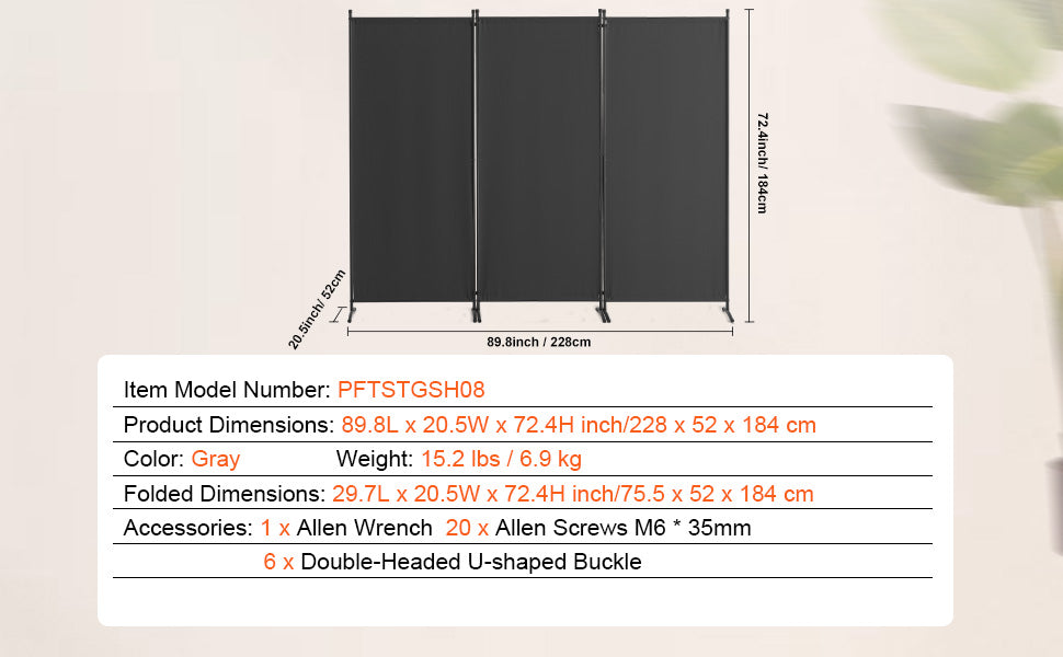 SucceBuy Room Divider Portable Panel Privacy Screen with Wheels Freestanding for Office Bedroom Dining Room Study Gray Decor