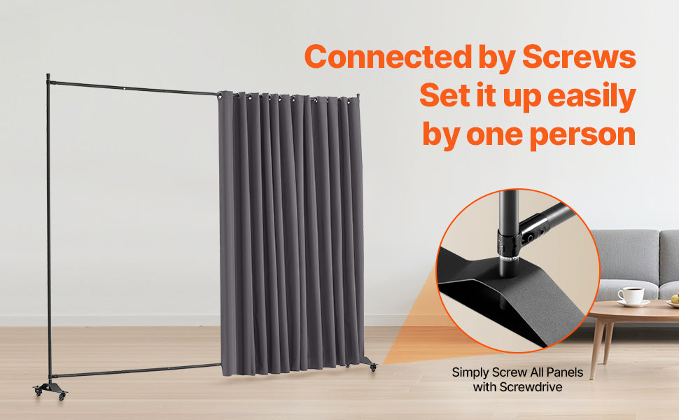 SucceBuy Room Divider Portable Panel Privacy Screen with Wheels Freestanding for Office Bedroom Dining Room Study Gray Decor