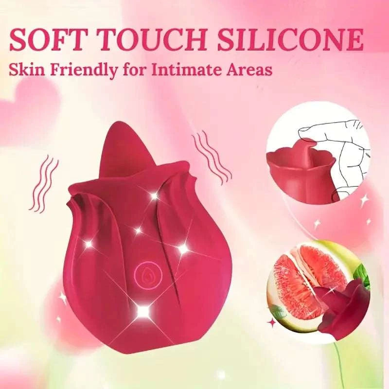 Rose Clitoral Suction & Licking Vibrator with 10 Modes-red