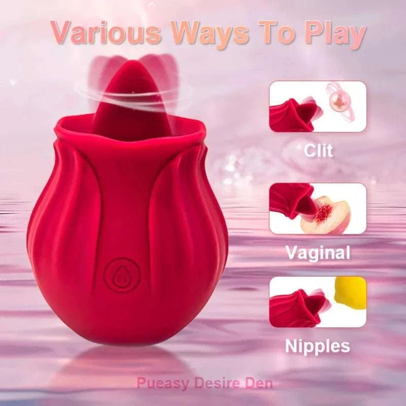 Rose Clitoral Suction & Licking Vibrator with 10 Modes-red