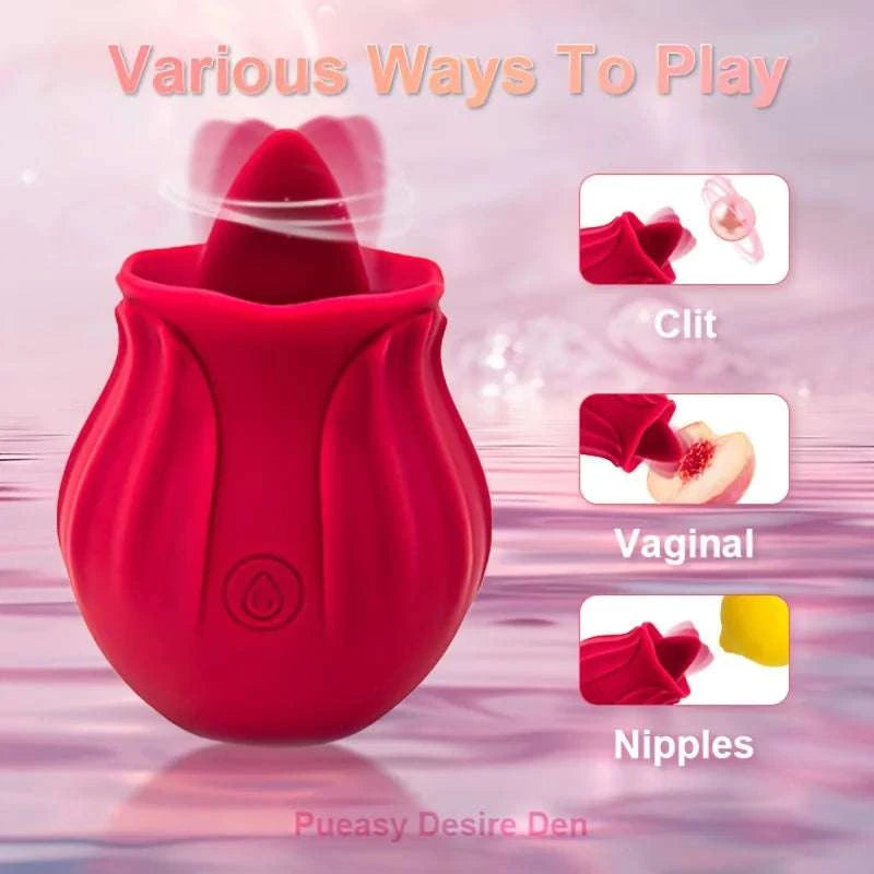 Rose Clitoral Suction & Licking Vibrator with 10 Modes-red