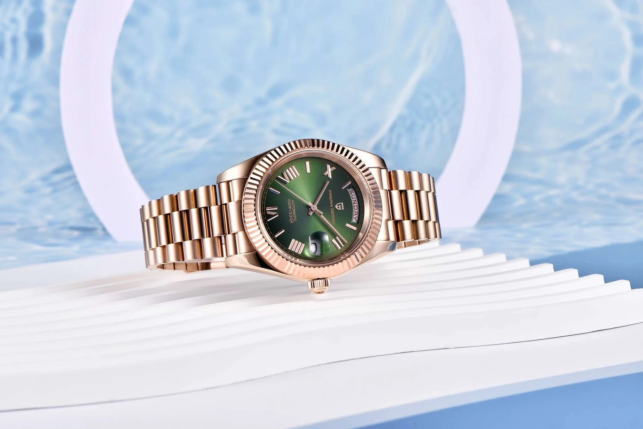 Rose Gold Automatic Mechanical Watch Men NH36A Sapphire 10Bar-White / Option 2 / Italy