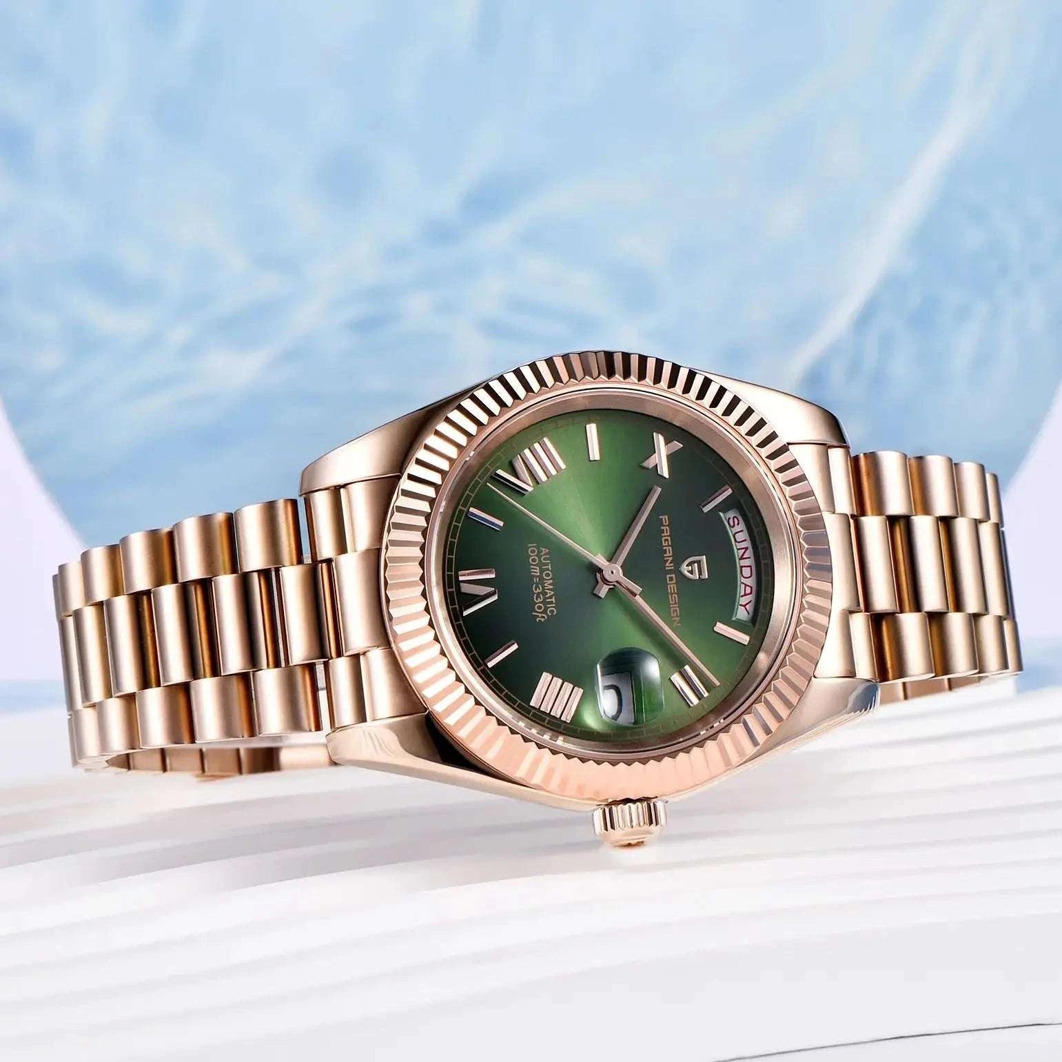 Rose Gold Automatic Mechanical Watch Men NH36A Sapphire 10Bar-White / Option 2 / Italy