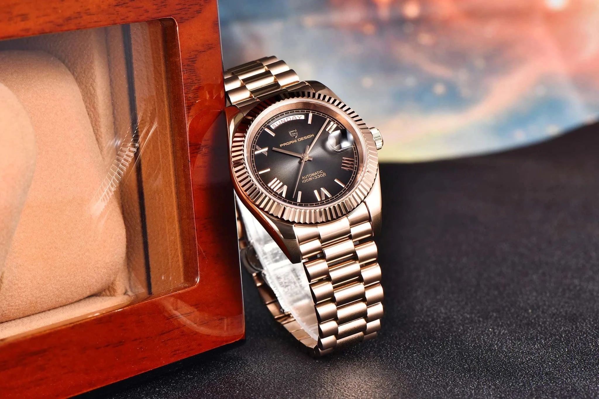 Rose Gold Automatic Mechanical Watch Men NH36A Sapphire 10Bar-White / Option 2 / Italy
