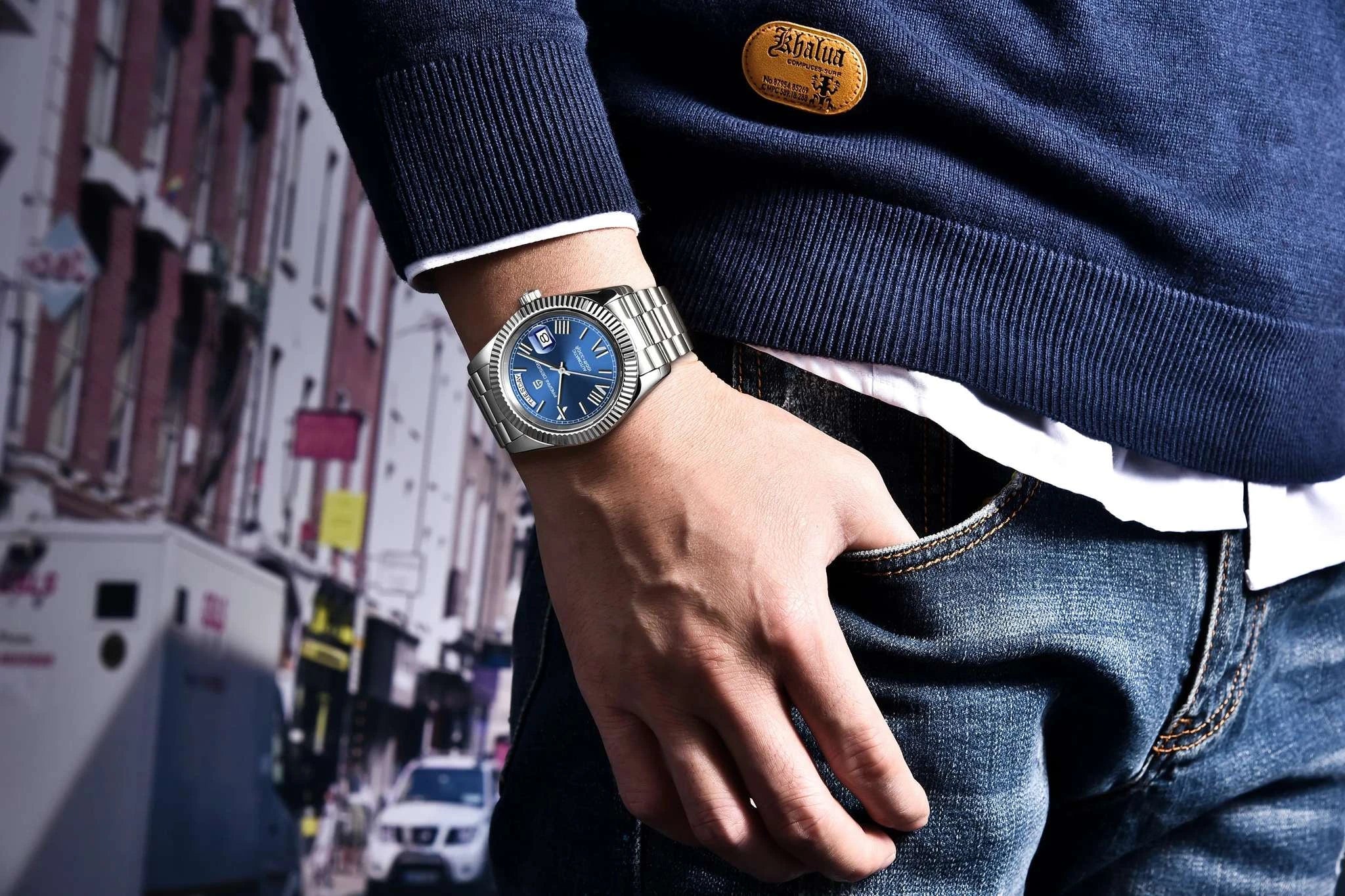 Rose Gold Automatic Mechanical Watch Men NH36A Sapphire 10Bar-White / Option 2 / Italy
