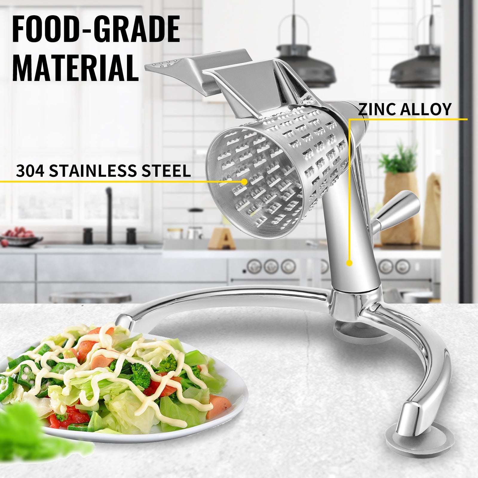 Rotary Cheese Grater with 5 Blades & 2.5L Bowl Manual Slicer-United States