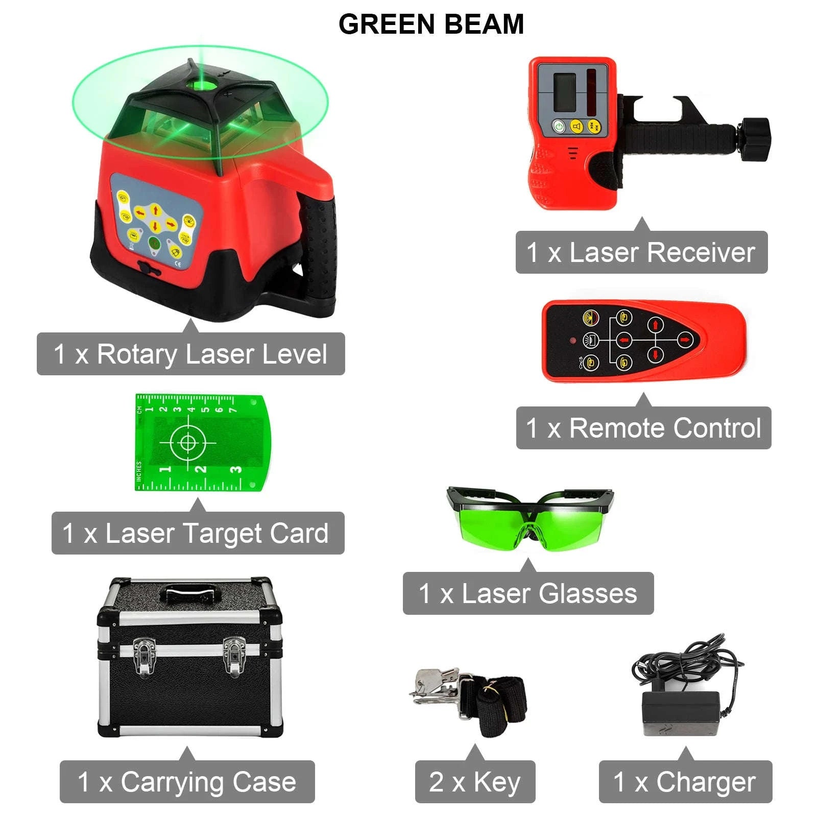 Rotary Laser Level Kit with Tripod and Staff-Poland / Red Beam 2