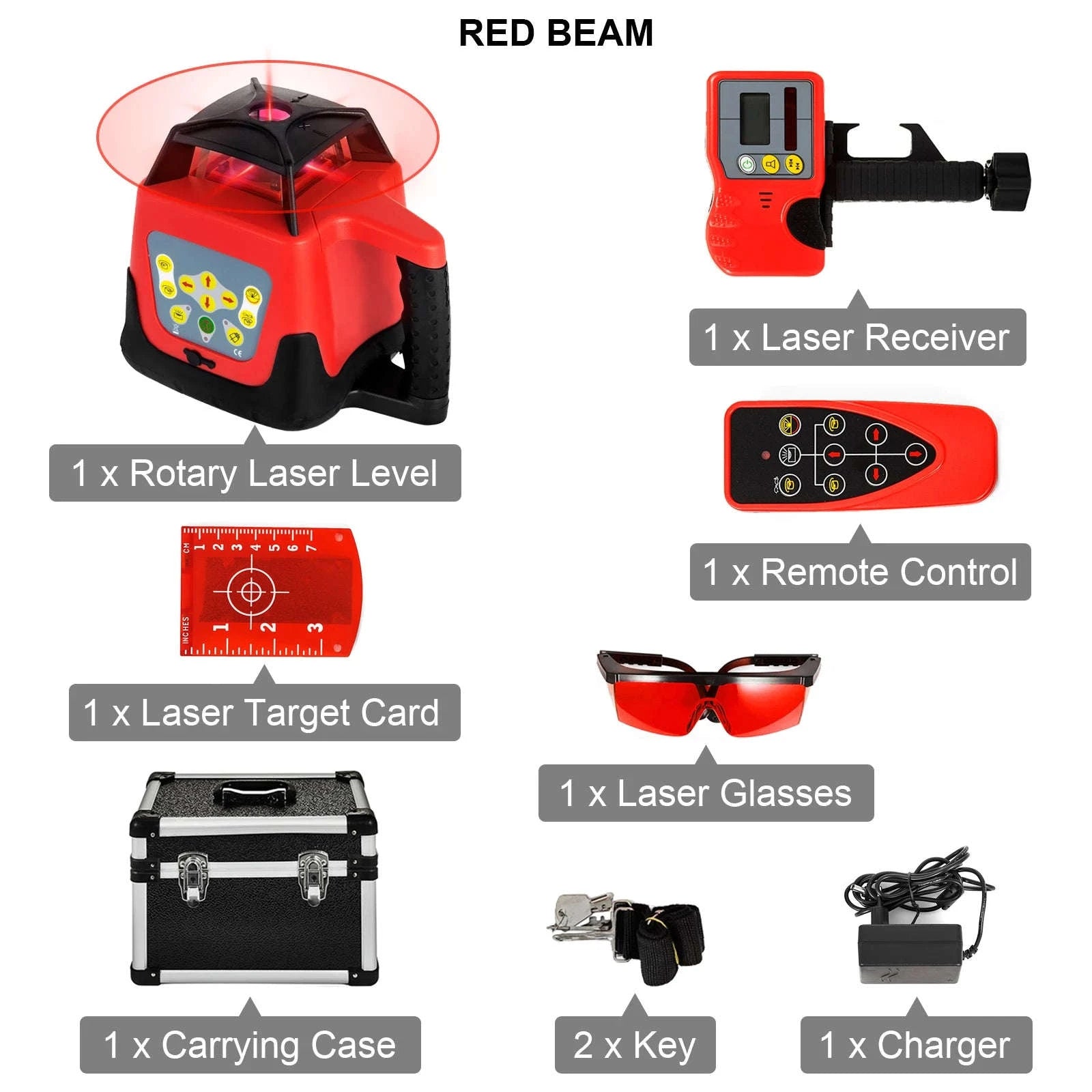 Rotary Laser Level Kit with Tripod and Staff-Poland / Red Beam 2