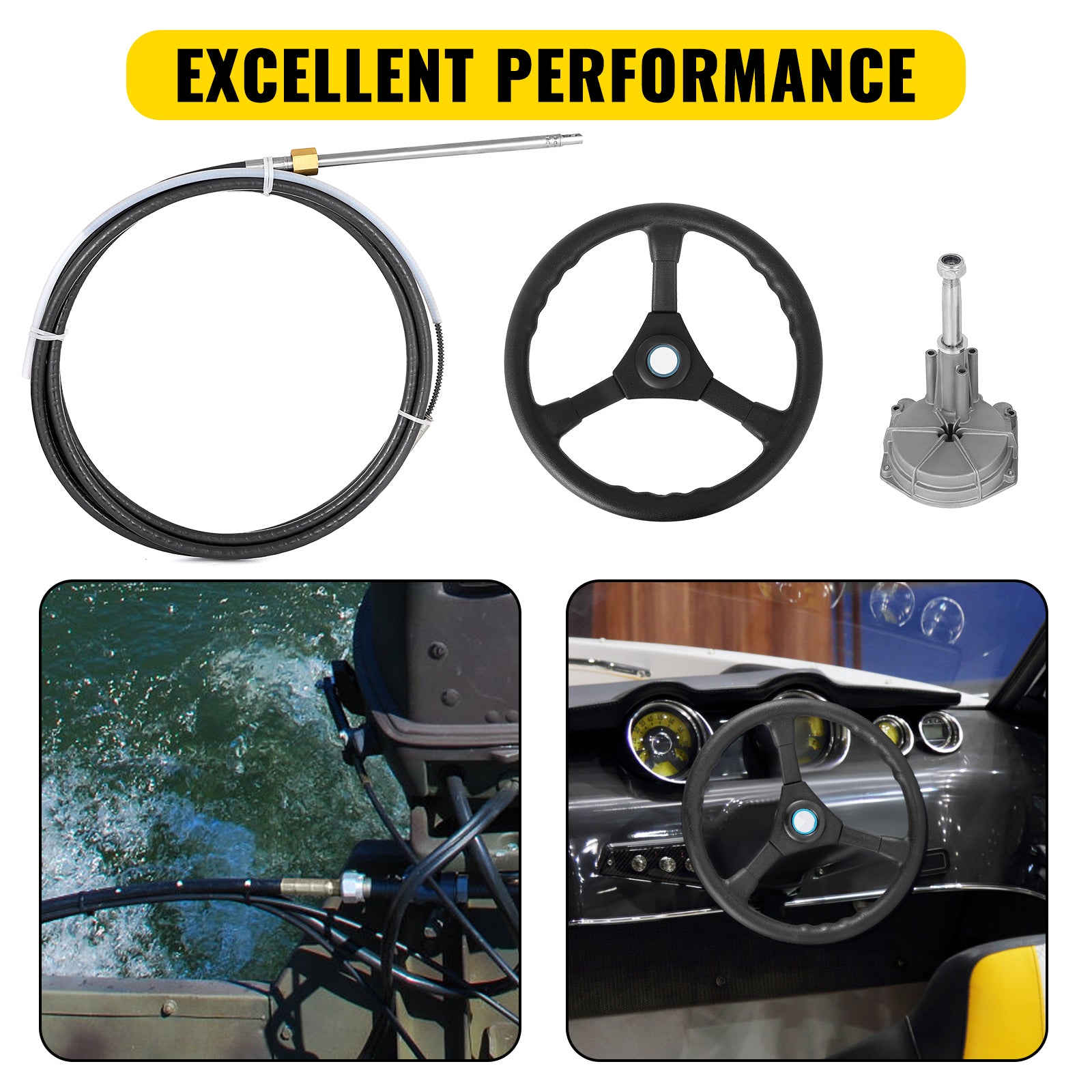 Marine Steering System Rotary Wheel with 12 ft Cable