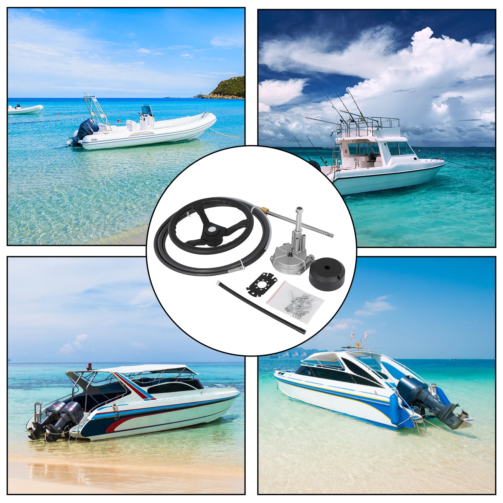 Marine Steering System Rotary Wheel with 12 ft Cable