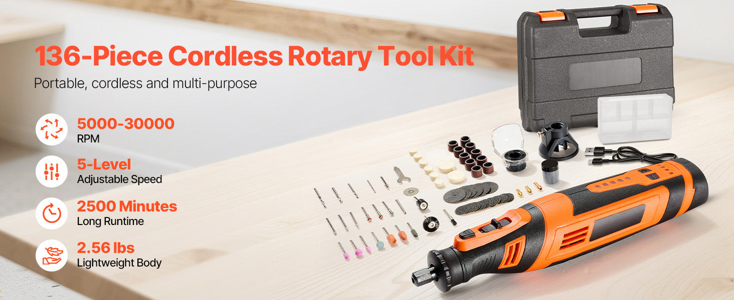 Cordless Rotary Tool Kit with 5 Speeds for DIY Engraving Sanding