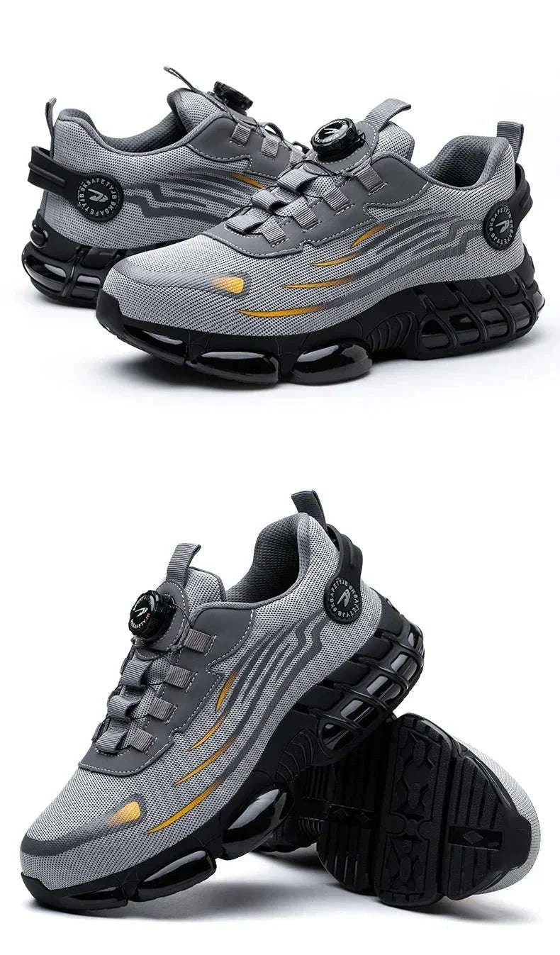 Rotating Button Men's Safety Work Shoes-F-Blue / 36