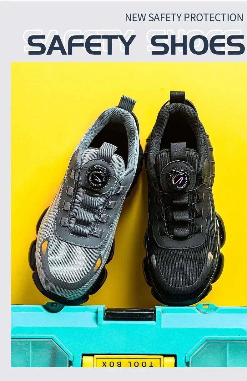 Rotating Button Men's Safety Work Shoes-F-Blue / 36