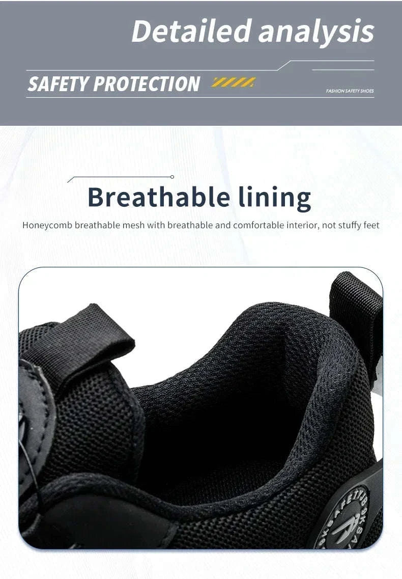 Rotating Button Men's Safety Work Shoes-F-Blue / 36