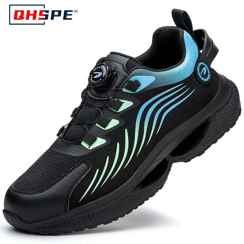 Rotating Button Men's Safety Work Shoes-F-Blue / 36