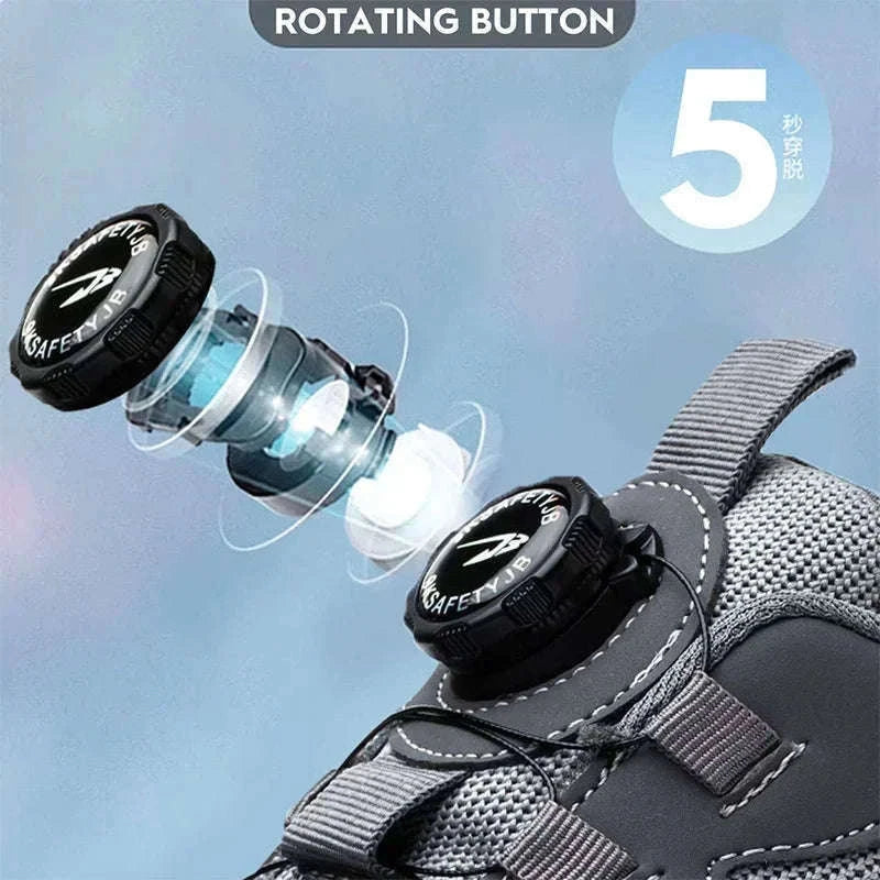 Rotating Button Men's Safety Work Shoes for Daily Jobsite Protection-F-Blue / 36