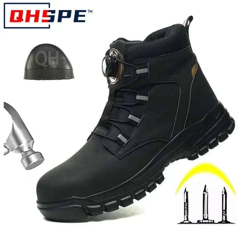 Rotating Button Men's Safety Work Shoes for Daily Jobsite Protection-F-Blue / 36