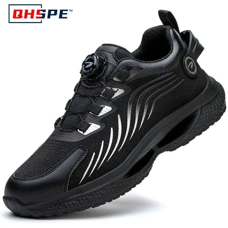 Rotating Button Men's Safety Work Shoes for Daily Jobsite Protection-F-Blue / 36
