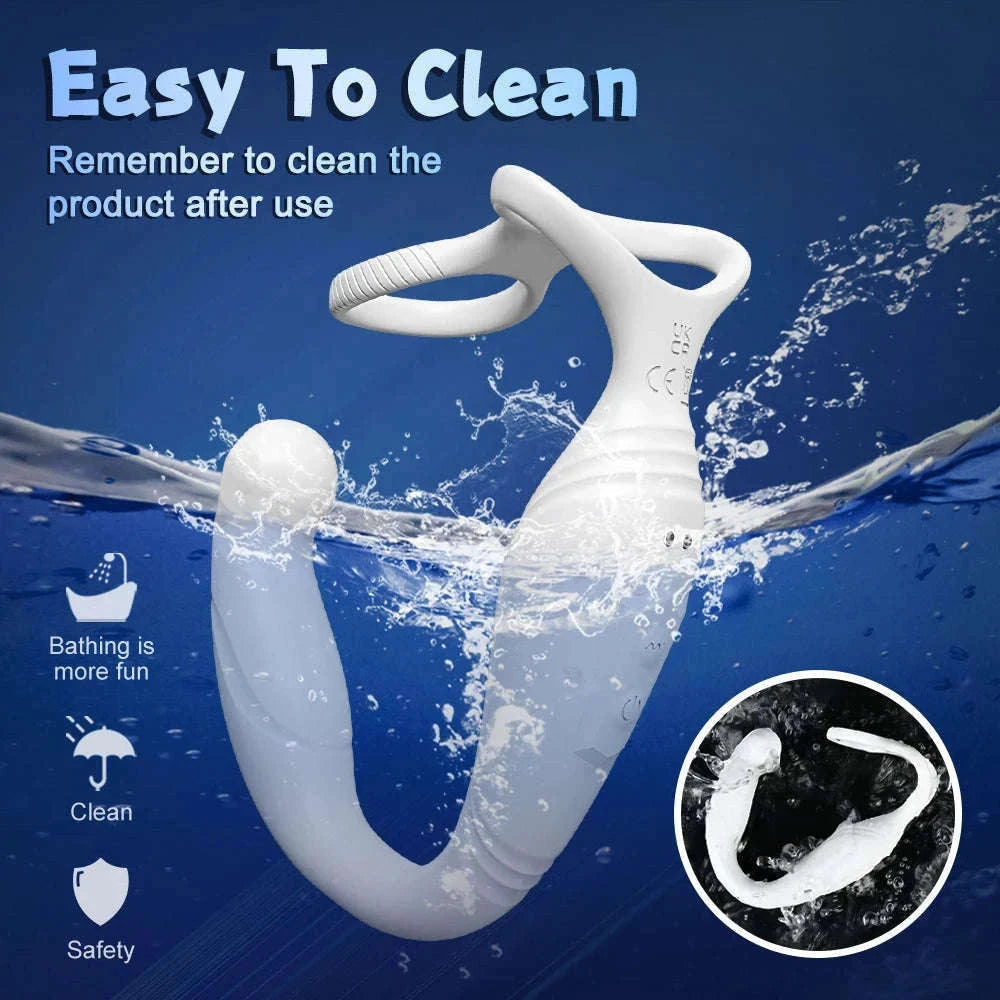 Rotating Prostate Massager with Dual Rings for Deeper Pleasure-SJH98-BK-BOX / China Mainland