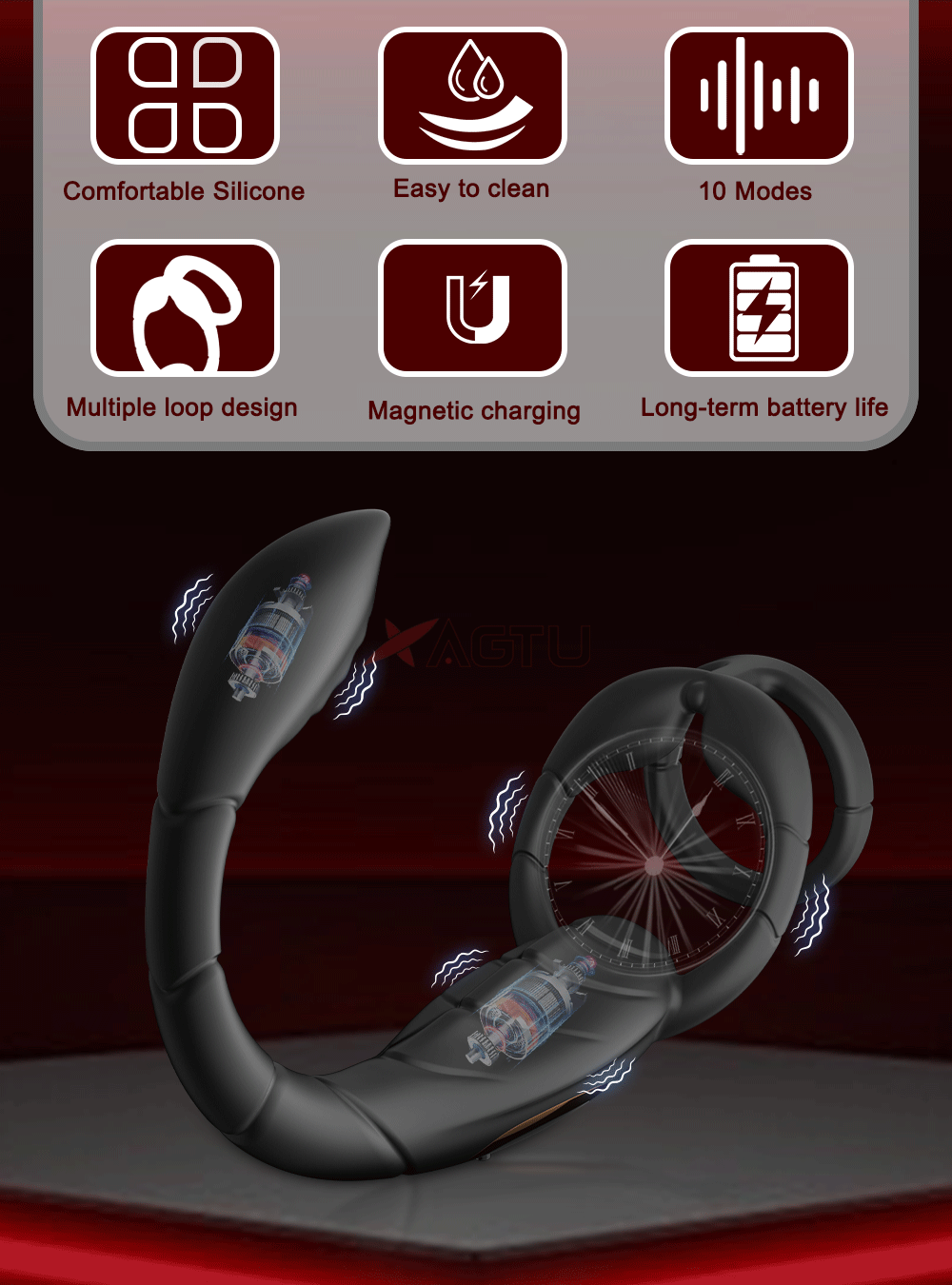 Rotating Prostate Massager with Dual Rings for Deeper Pleasure-SJH98-BK-BOX / China Mainland