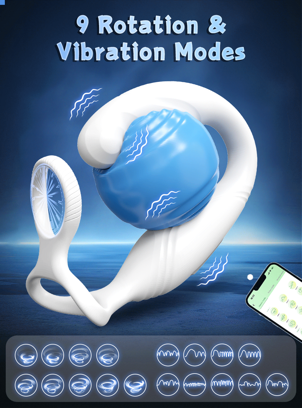 Rotating Prostate Massager with Dual Rings for Deeper Pleasure-SJH98-BK-BOX / China Mainland
