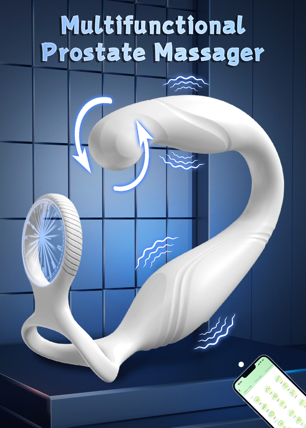 Rotating Prostate Massager with Dual Rings for Deeper Pleasure-SJH98-BK-BOX / China Mainland