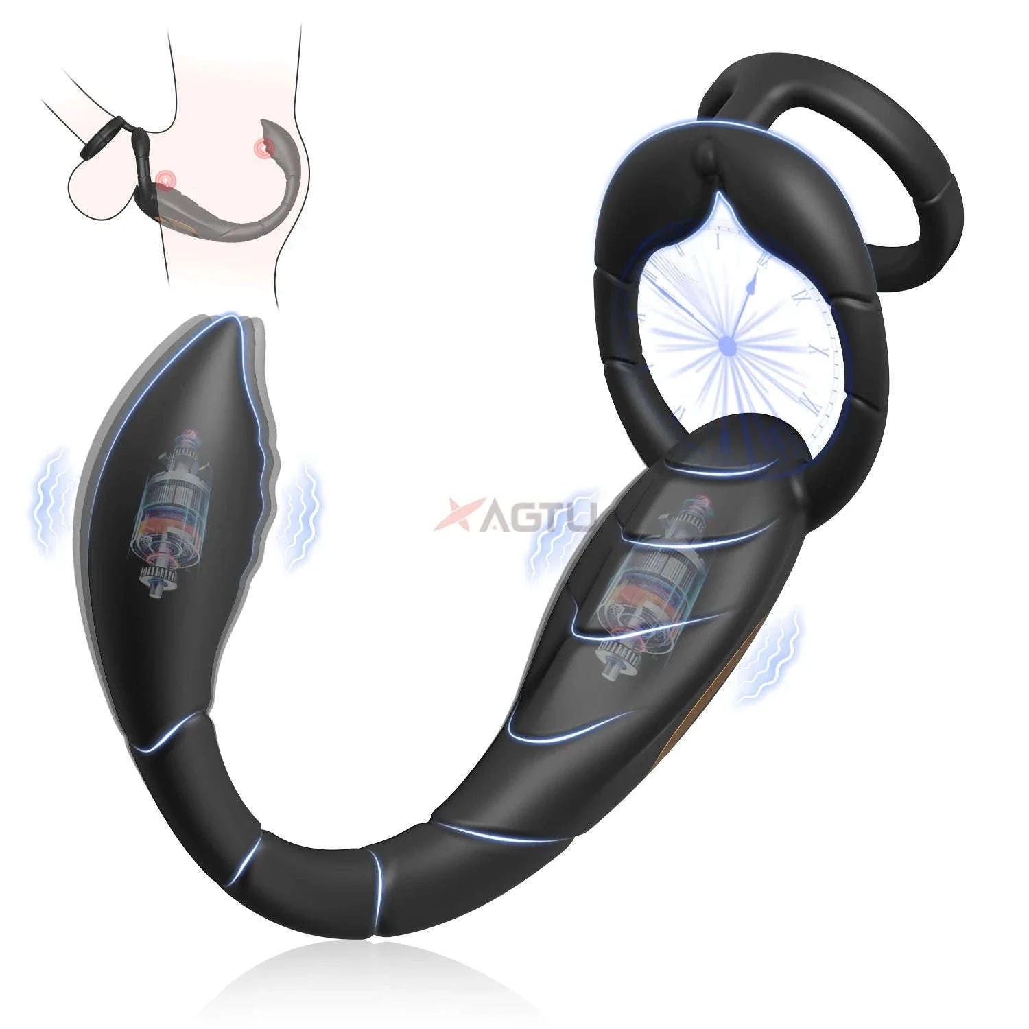 Rotating Prostate Massager with Dual Rings for Deeper Pleasure-SJH98-BK-BOX / China Mainland