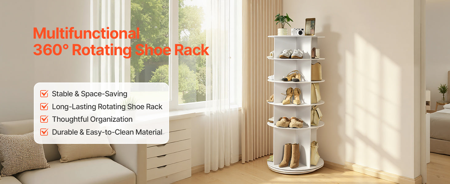 SucceBuy 360° Rotating Shoe Rack Tower Revolving Storage Round Carousel Display Freestanding Display for Bedroom Entryway Closet