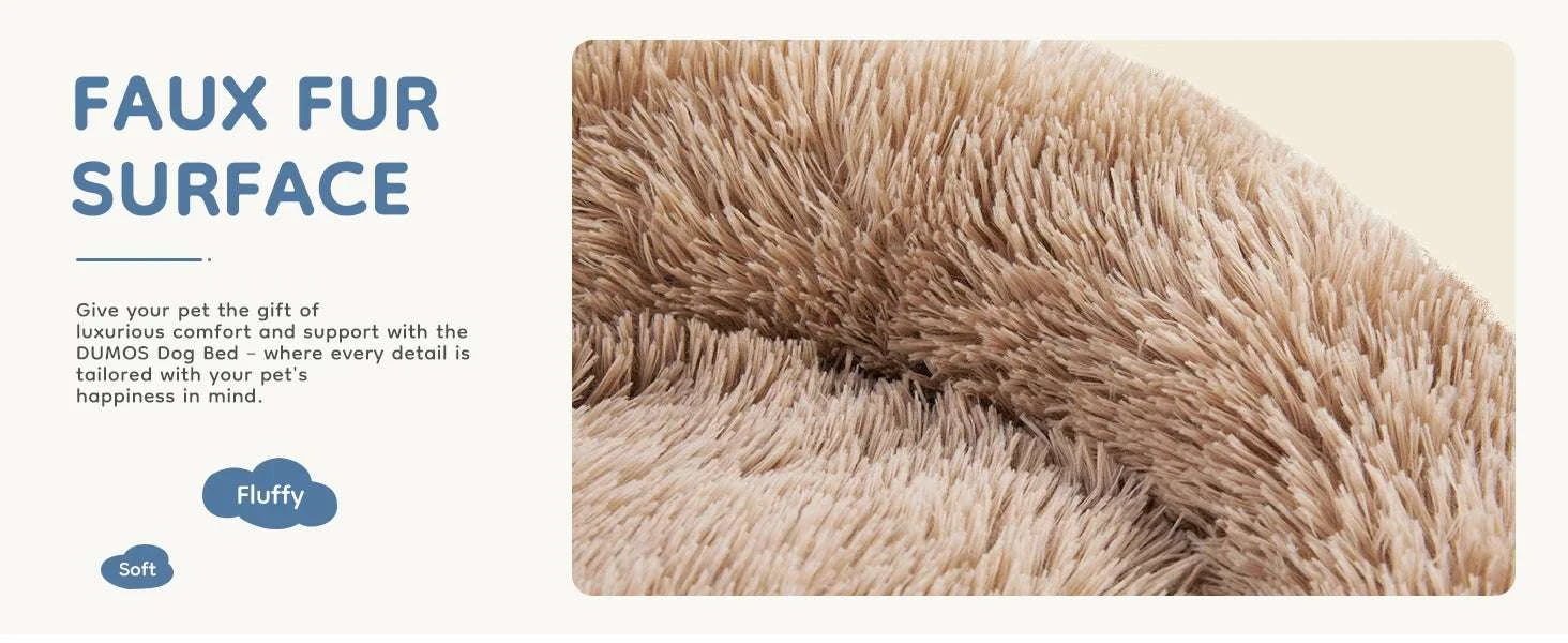 Round Plush Faux Fur Calming Dog Bed Washable Anti-Slip-GRAY / XL / United States